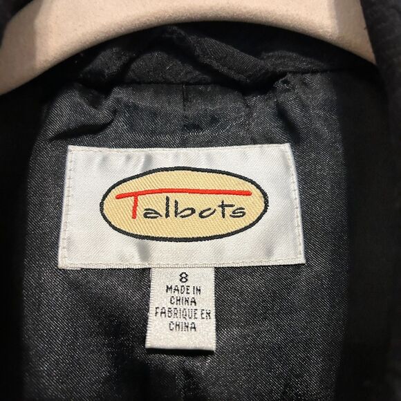 VTG Talbots Duster Trench Coat Womens Size 8 Black Floral Jacquard Midi Jacket - Picture 5 of 7